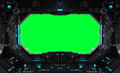 Obraz premium Statek kosmiczny grunge wnętrza okna na białym tle