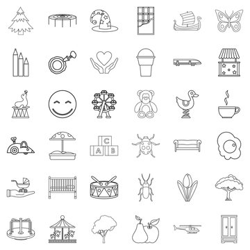 Sitter icons set, outline style