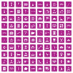 100 craft icons set grunge pink