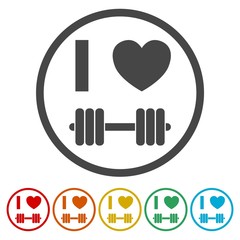 Gym dumbbell flat design, Cross fit icon, 6 Colors Included