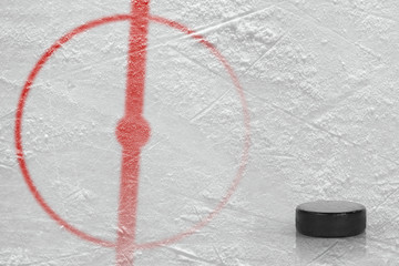 Obraz premium Fragment of the hockey arena with a central circle and washer