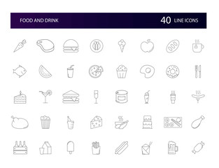 Line icons set. Food and Drink pack. Vector illustration