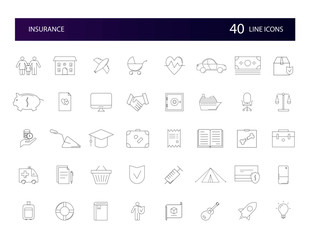 Line icons set. Insurance pack. Vector illustration	