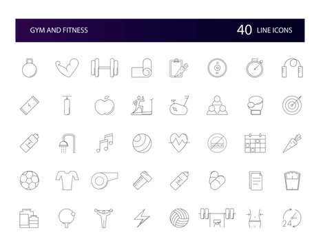 Line icons set. Gym and Fitness pack. Vector illustration	