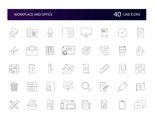 Fototapeta na wymiar Line icons set. Workplace and Office pack. Vector illustration