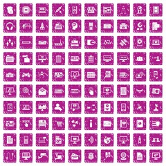 100 database icons set grunge pink