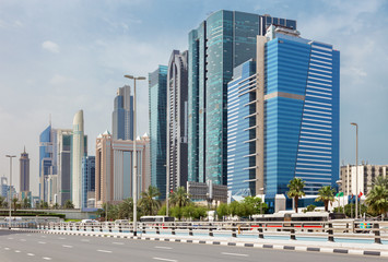 Fototapeta na wymiar Dubai - The high buildings and viaducts of Downtown.