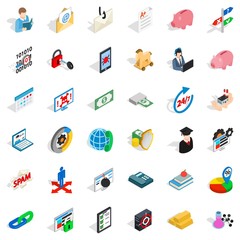 Quantity of money icons set, isometric style