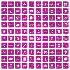 100 development icons set grunge pink