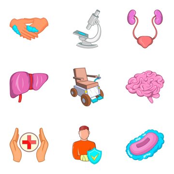 Medical preparation icons set, cartoon style