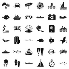 Ocean bottom icons set, simple style
