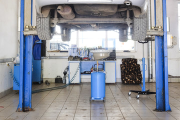 Car in a car repair station