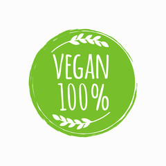 Vegan round logo. Bio, eco food design. Vector illustration