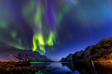Fototapeta na wymiar The polar lights in Norway . Ersfjord. Tromso 