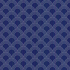 Kimono pattern. Sashiko. Abstract seamless texture. Classic japanese quilling motif (stylized fish scales). Geometric background. Needlework texture. For handiwork, decoration or printing on fabric.