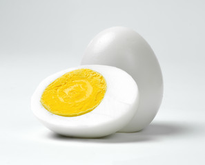 Boiled chicken eggs on a white background.