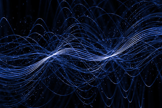 abstract blue growing bright bunch of optical fibers background, fast light signal for high speed internet connection