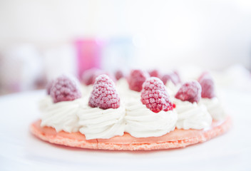 Raspberry Cake with Macarons