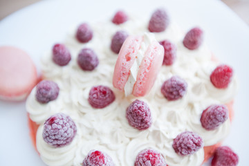 Raspberry Cake with Macarons