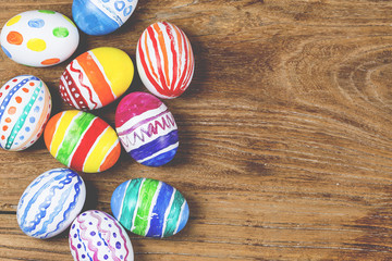 Easter eggs on wooden background
