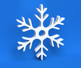 3d white Christmas snowflake isolated on blue background