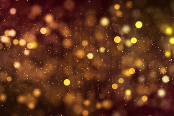 christmas digital glitter sparks golden particles bokeh flowing on gold background, holiday xmas...