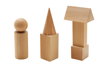 wooden geometric shapes  isolated on a white