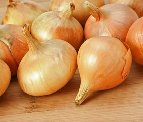 onions on a kitchen cutting board