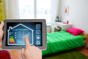 tablet pc with smart home settings on screen