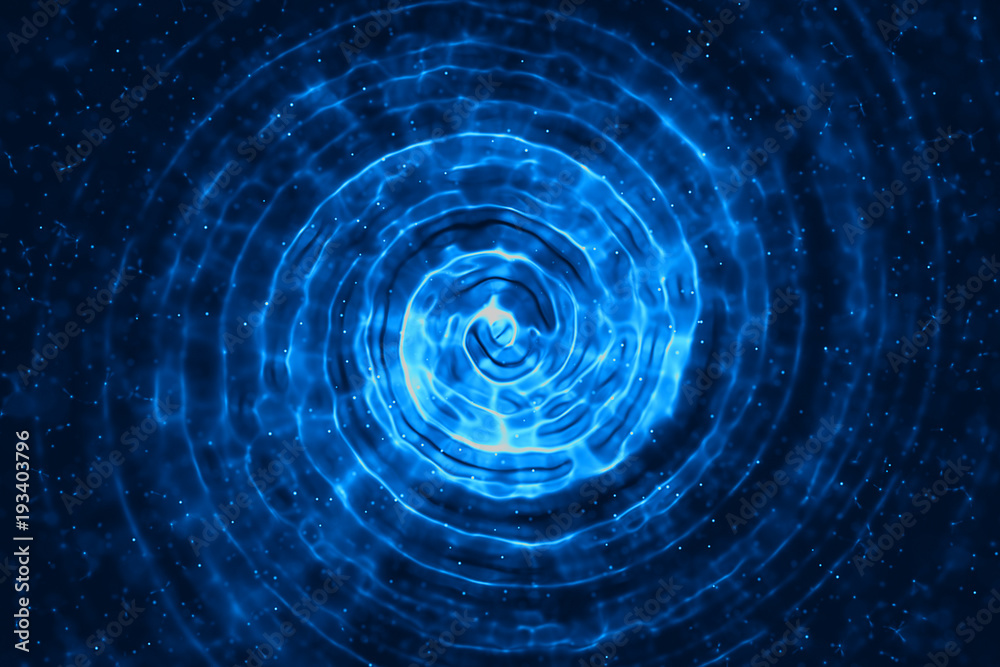 Wall mural abstract 3d rendering concentric lines digital glitter sparks blue particles with circle shape flowi