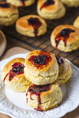 English scones with cream and strawberry jam