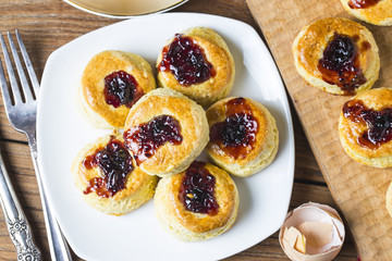 English scones with cream and strawberry jam