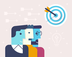 Vector linear flat illustration related to business partnership, interaction, team work and team spirit. Solution and intention. Infographics illustration - part 3