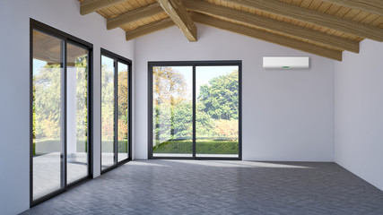 Modern interior with air conditioning 3D rendering illustration