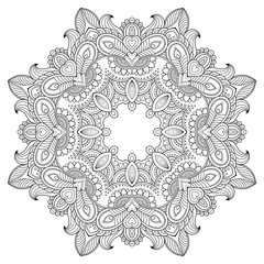 Circular pattern in the form of a mandala. Henna tatoo mandala. Mehndi style. Decorative pattern in oriental style. Coloring book page.