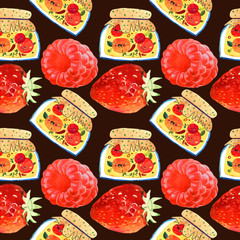 Seamless pattern of a sweet berry jam. Watercolor illustration.
