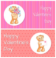 Happy Valentines Day Bear Set Vector Illustration