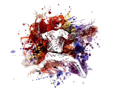 Vector color illustration of a baseball player