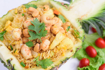 fire rice in pineapple with shrimp and cashew nut.