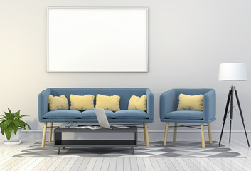 mock up poster frames in hipster interior modern living room background, 3D render