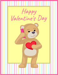 Plush Bear Toy Speaking on Telephone with Heart