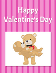 Fototapeta na wymiar Happy Valentines Day Poster Teddy Bears Couple