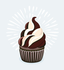 Chocolate cupcakes with mint on wooden table