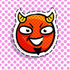 Devil smile on dots background.