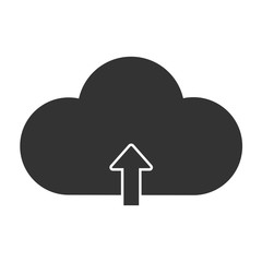 Virtual cloud upload icon. Flat vector illustration in black on white background.