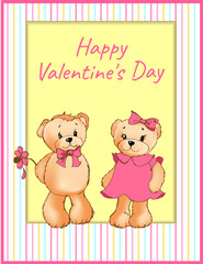 Happy Valentines Day Poster with Two Teddy Bears