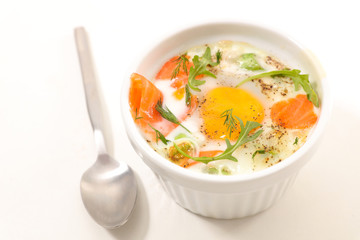 baked egg with cream and salmon