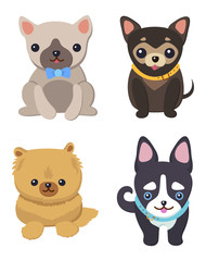 Set of Pictures with Cute Dogs Vector Illustration