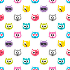 pattern with colorful cat heads