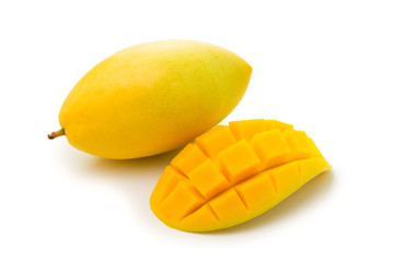 Yellow mangos fruit isolated on white background